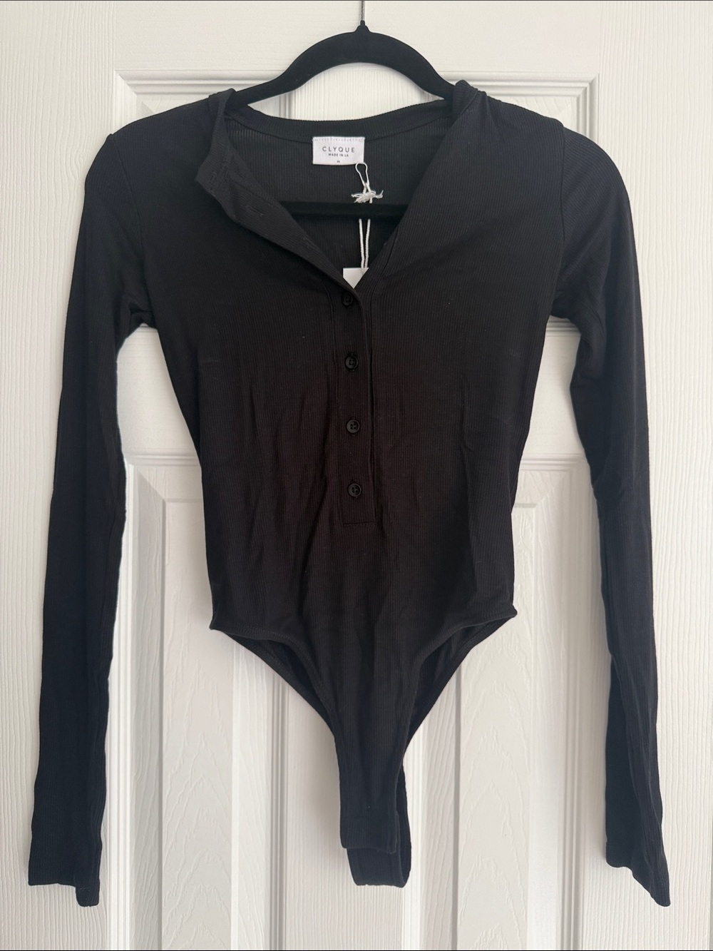 Black Long-Sleeve Henley Bodysuit